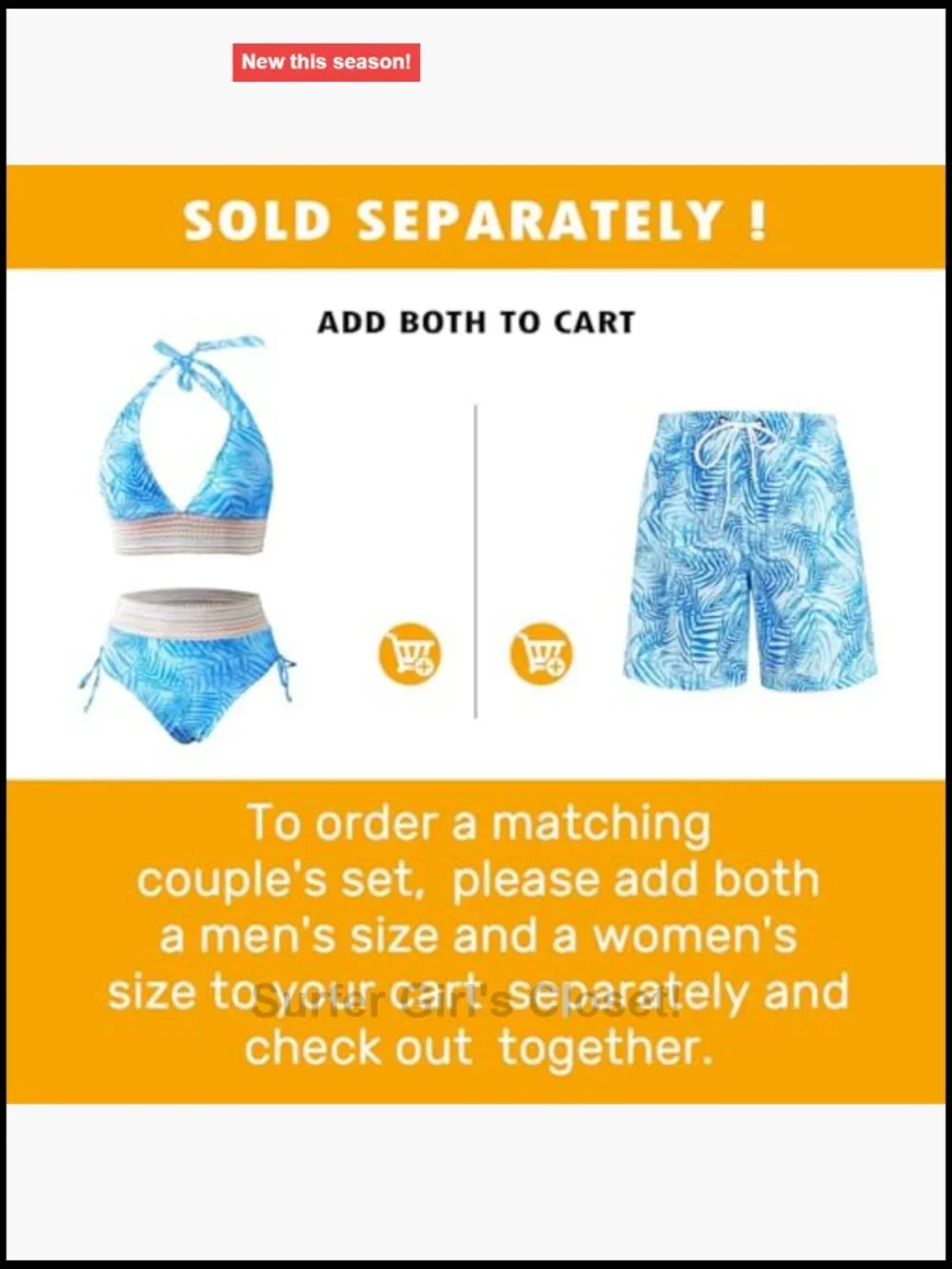 Two Piece Bikini Set for Women with Men's Swim Trunks Matching Couples Swimwear